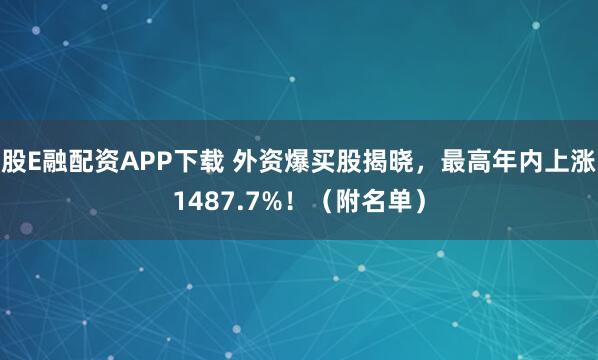 股E融配资APP下载 外资爆买股揭晓，最高年内上涨1487.7%！（附名单）