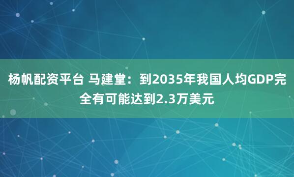 杨帆配资平台 马建堂：到2035年我国人均GDP完全有可能达到2.3万美元